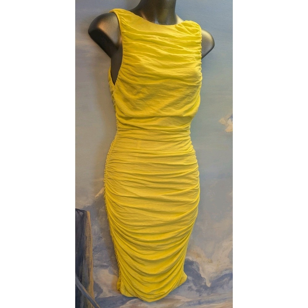 Alice + Olivia By Stacey Bendet XS Ruched Bodycon Sleeveless Dress In Yellow...